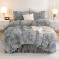 Andency Faux Fur Tie-Dyed Grey White Comforter King Size, 3 Pieces Fluffy Fuzzy Plush Bedding Comforter Set (1 Shaggy Velvet Com