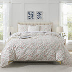 HoneiLife Duvet Cover Queen Size - Cotton Comforter Cover Floral Duvet Cover Sets 3-PC, Soft & Breathable Duvet Cover with Zippe