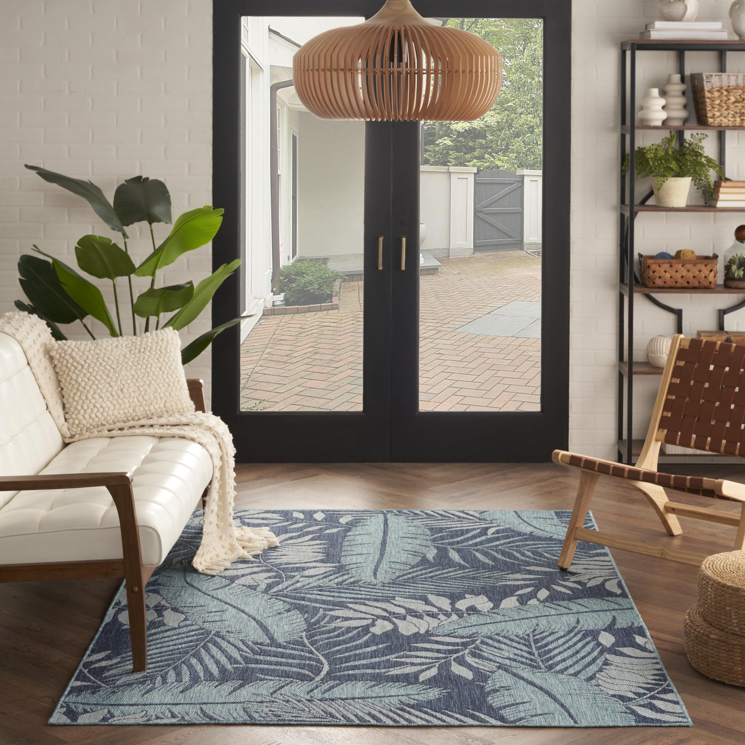 Nourison Garden Oasis Indoor/Outdoor Navy 4' X 6' Area Rug, Easy-Cleaning, Non-Shedding, Bed Room, Living Room, Dining Room, Bac