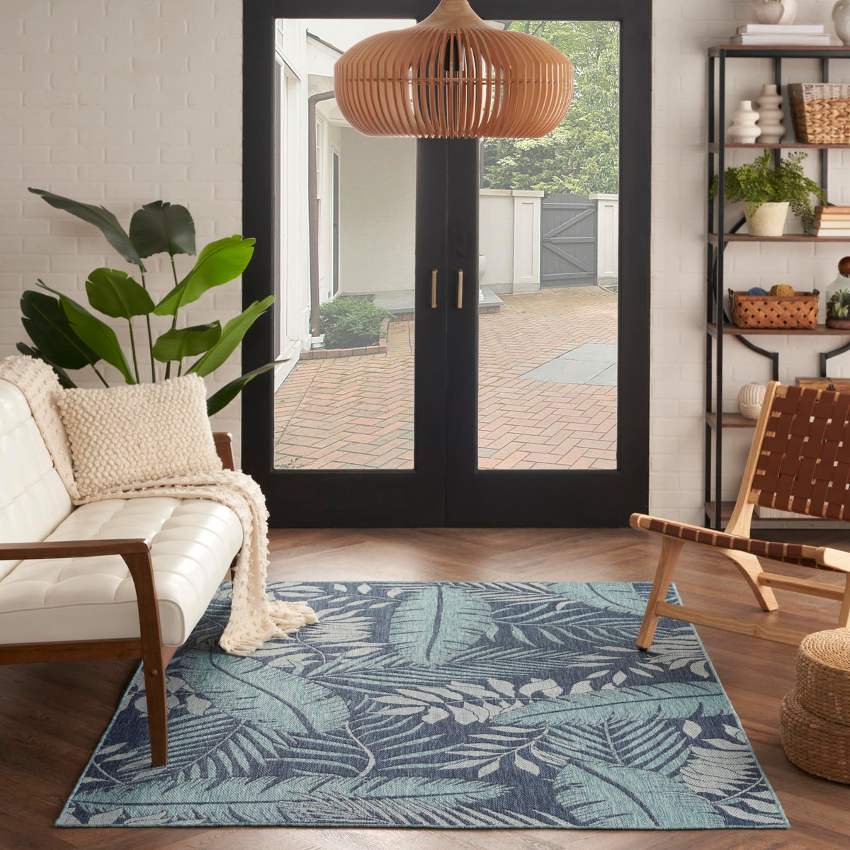 Nourison Garden Oasis Indoor-Outdoor Navy 5' X 7' Area Rug, Easy-Cleaning, Non Shedding, Bed Room, Living Room, Dining Room, Bac