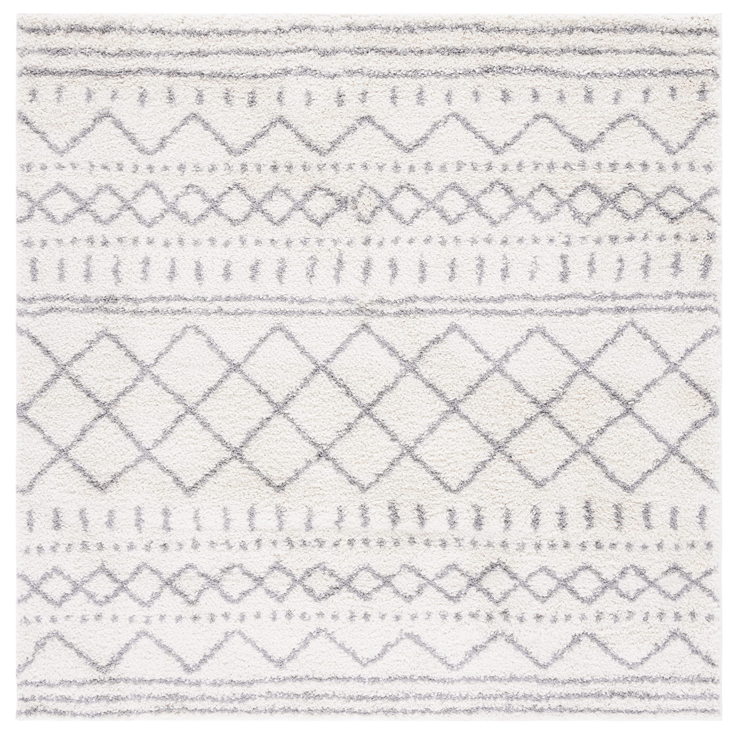 SAFAVIEH Arizona Shag Collection Area Rug - 32 Square, Ivory & Grey, Moroccan Design, 1.6-inch Thick, Non-Shedding, Ideal for H