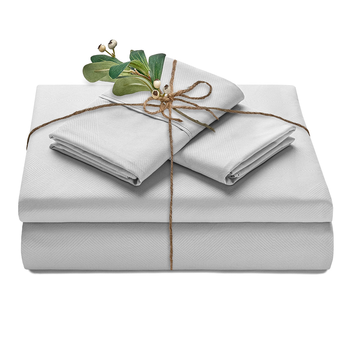 Chanasya Premium Embossed Light Gray Queen Size Bed Sheets Set 4-Piece - Soft Stripe Diamond Pattern 1 Flat Sheet 1 Fitted Sheet