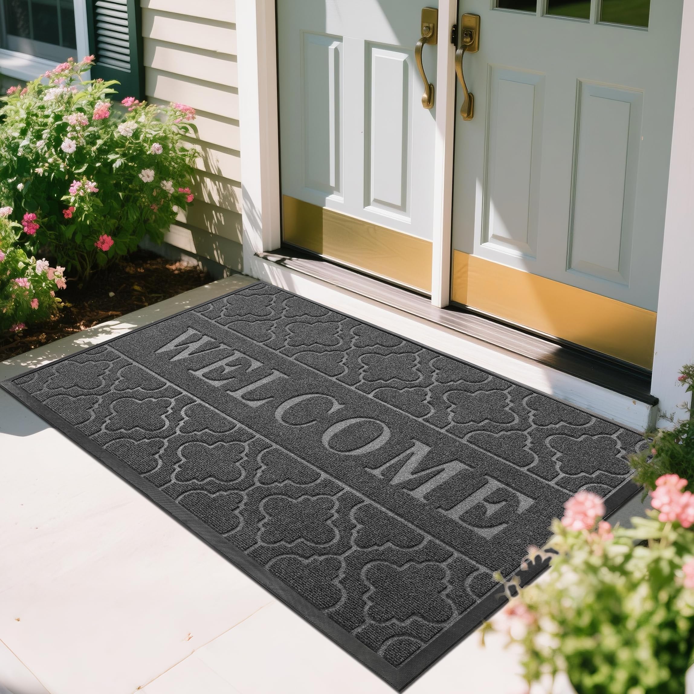 Yimobra Welcome Mat Outdoor Indoor, All-Season Waterproof Front Door Mat Outside Entrance, All-Weather Heavy Duty Non-Slip Doorm