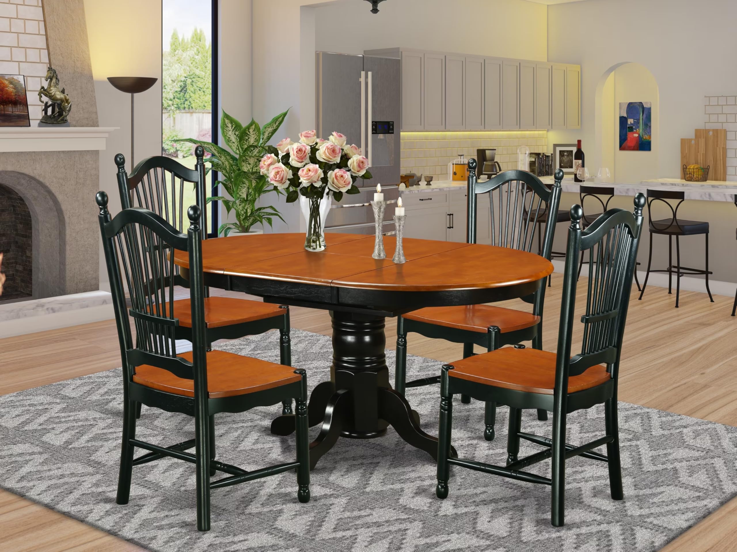 East West Furniture AVDO5-BCH-W 5 Piece Dining Room Furniture Set Includes an Oval Wooden Table with Butterfly Leaf and 4 Kitchen Dining Chairs, 42x60 Inch, Black & Cherry