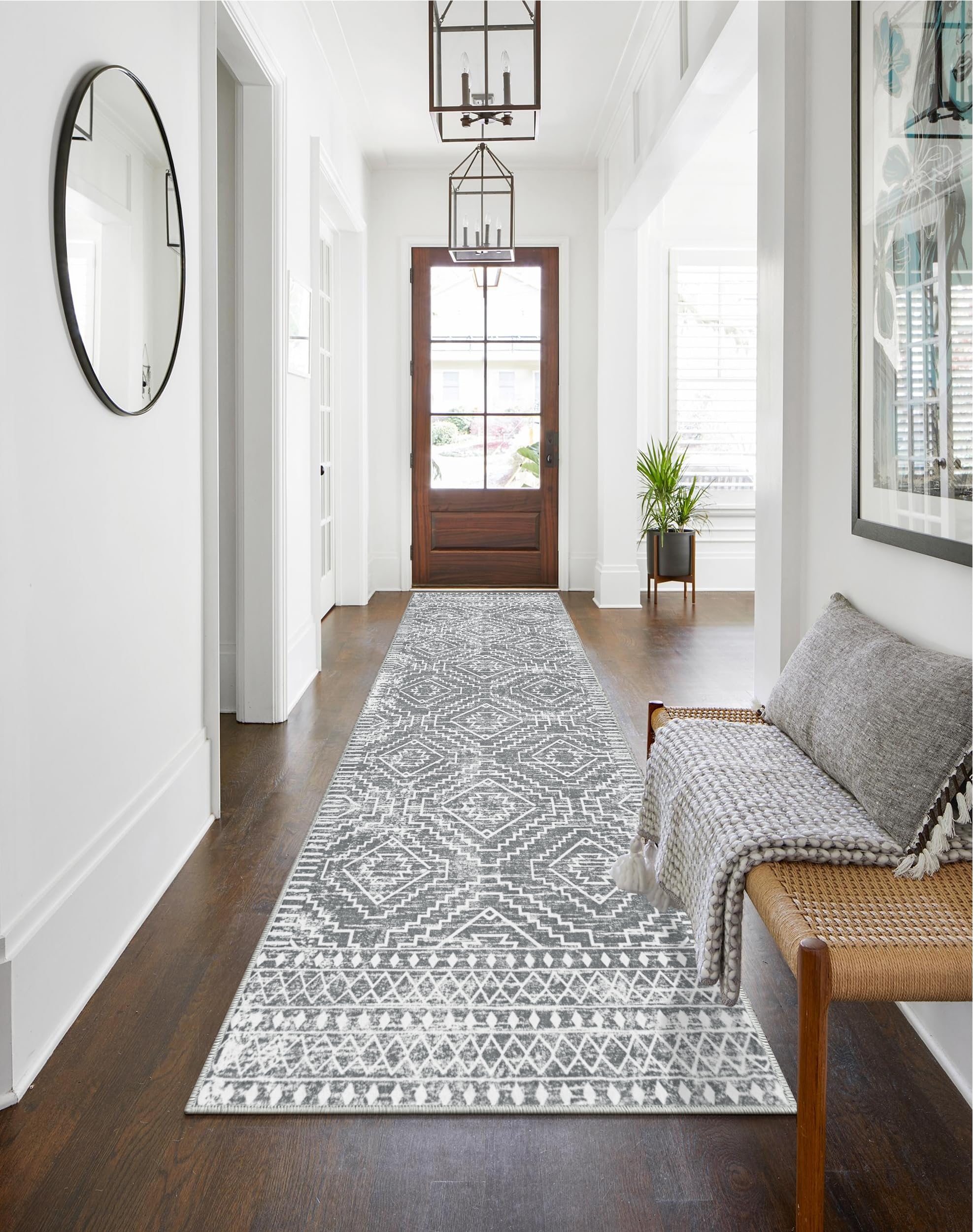 Wonnitar Washable Rug Runner for Kitchen, 26x10 Moroccan Extra Long Runner Rugs for Hallways, Boho Non-Shedding Low Pile Floor