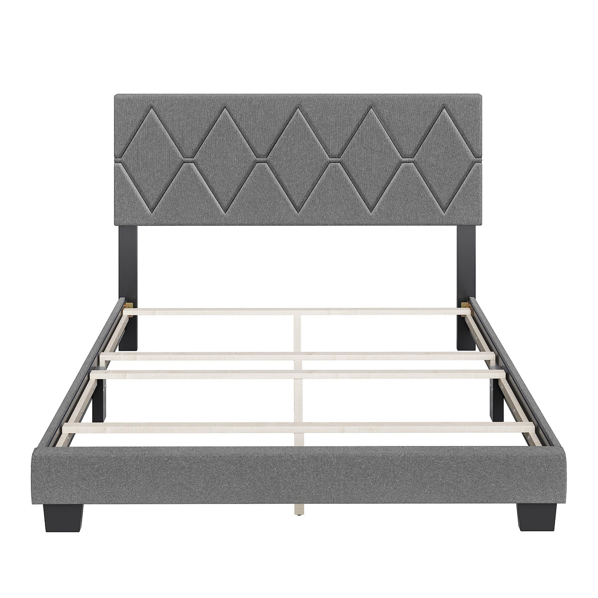 Boyd Sleep Diamond Upholstered Platform Bed with Headboard and Durable Mattress Foundation with Strong 4 Wood Slat Supports, Box Spring Required: Queen, Gray