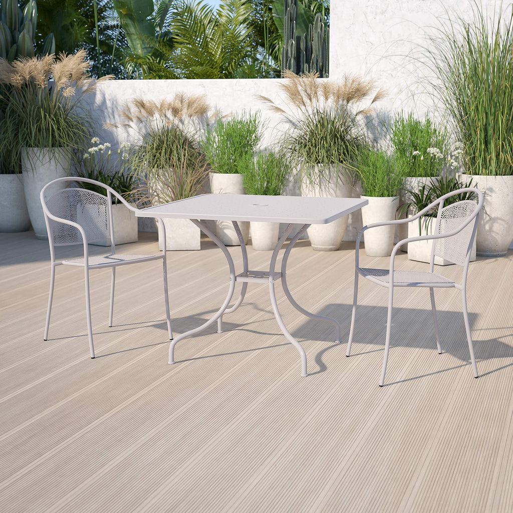 Flash Furniture Oia Commercial Grade 35.5" Square Light Gray Indoor-Outdoor Steel Patio Table with Umbrella Hole