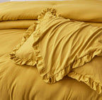 Chezmoi Collection Nora Mustard Yellow Comforter Set Full Size 3-Piece Fluffy Soft Lightweight Bedding Ruffled Edge Trim Stone-W