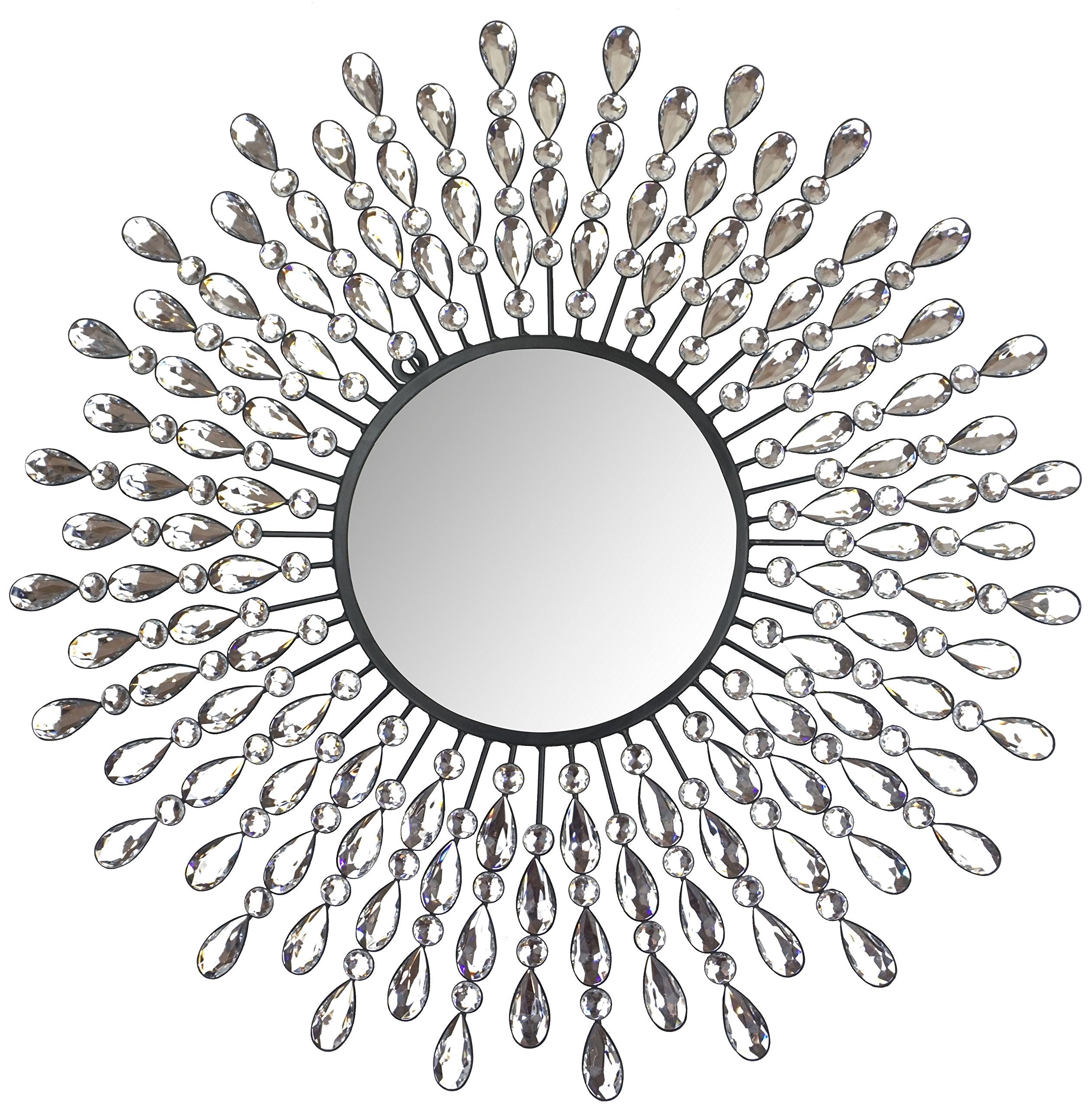 Lulu Decor, 23.50 Crystal Drop Wall Mirror, 9 Round Beveled Mirror Handmade for Living Room & Bedroom