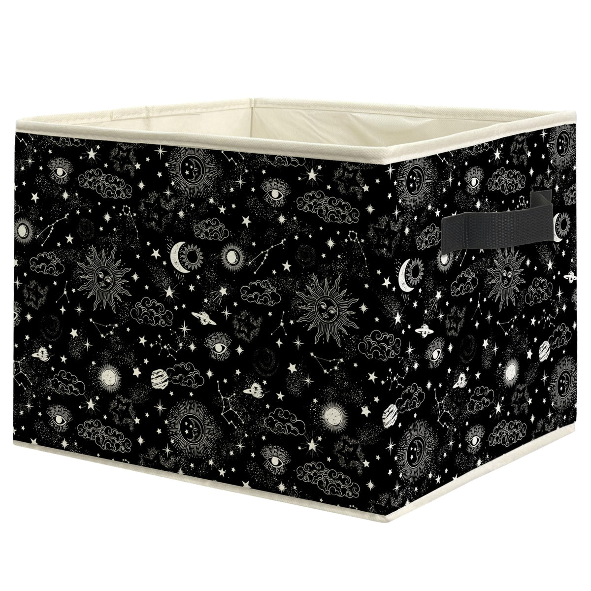 WARDOS Dark Gothic Witchy Storage Bin Box with Handles, Boho Mystical Celestial Dark Academia Foldable Linen Fabric Laundry Bask