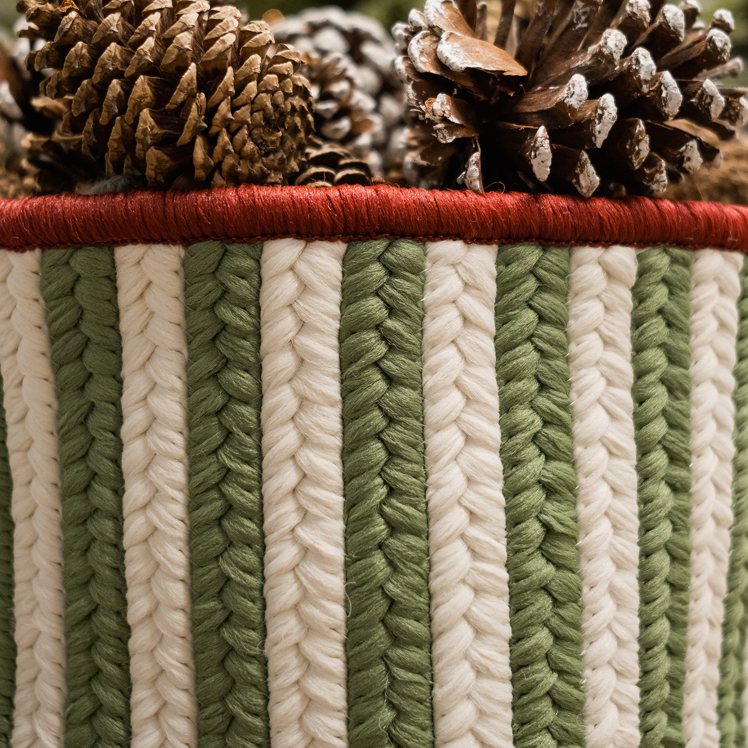 Colonial Mills Comet Stripe Christmas Decorative Braided Basket, 14&Quot;X14&Quot;X12&Quot;, Green Multi