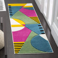 SAFAVIEH Hollywood Collection Runner Rug - 23 x 6, Peacock Blue & Fuchsia, Mid-Century Modern Design, Non-Shedding & Easy Care
