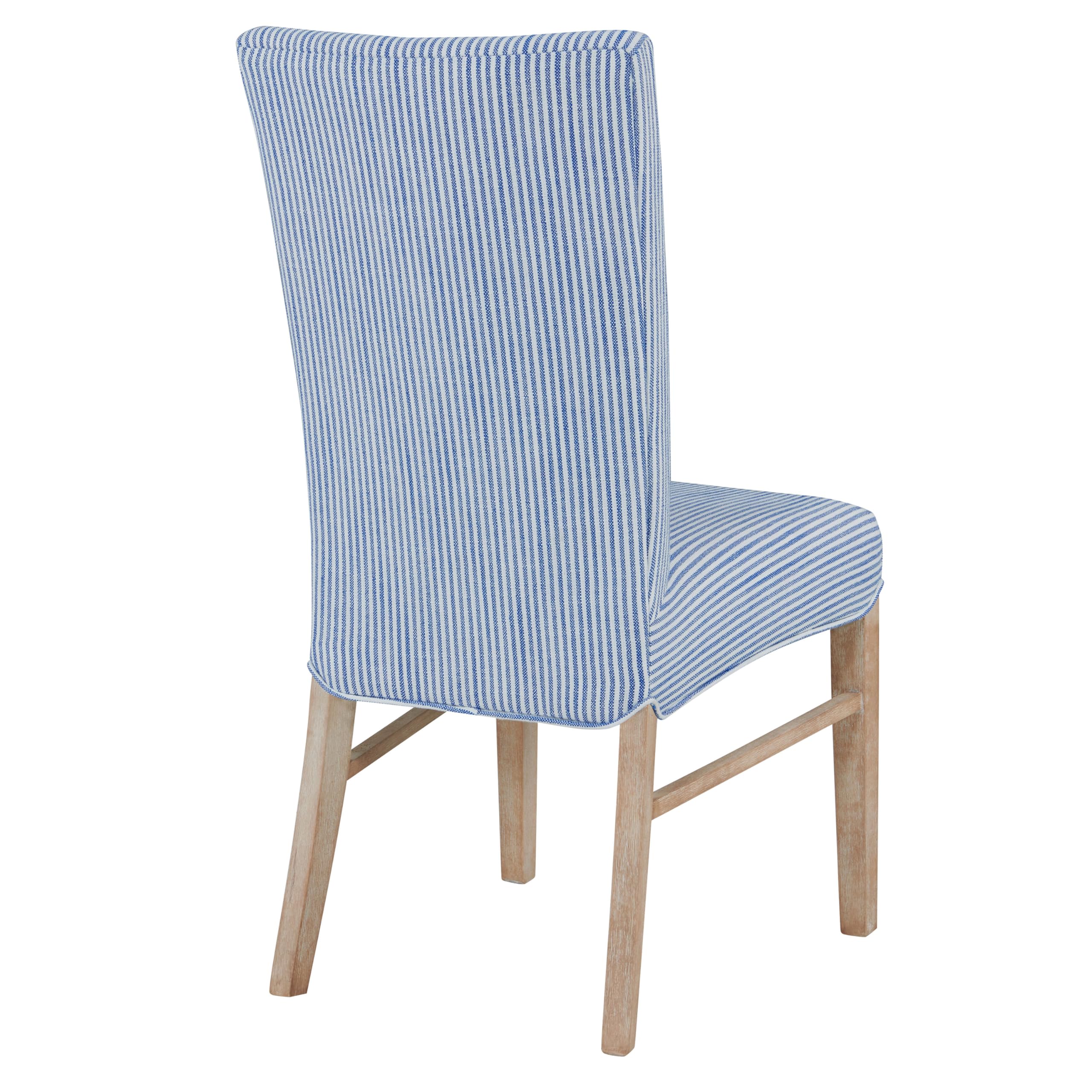New Pacific Direct Milton Fabric Chair,Natural Solid Wood Legs,Blue Stripes,Set Of 2