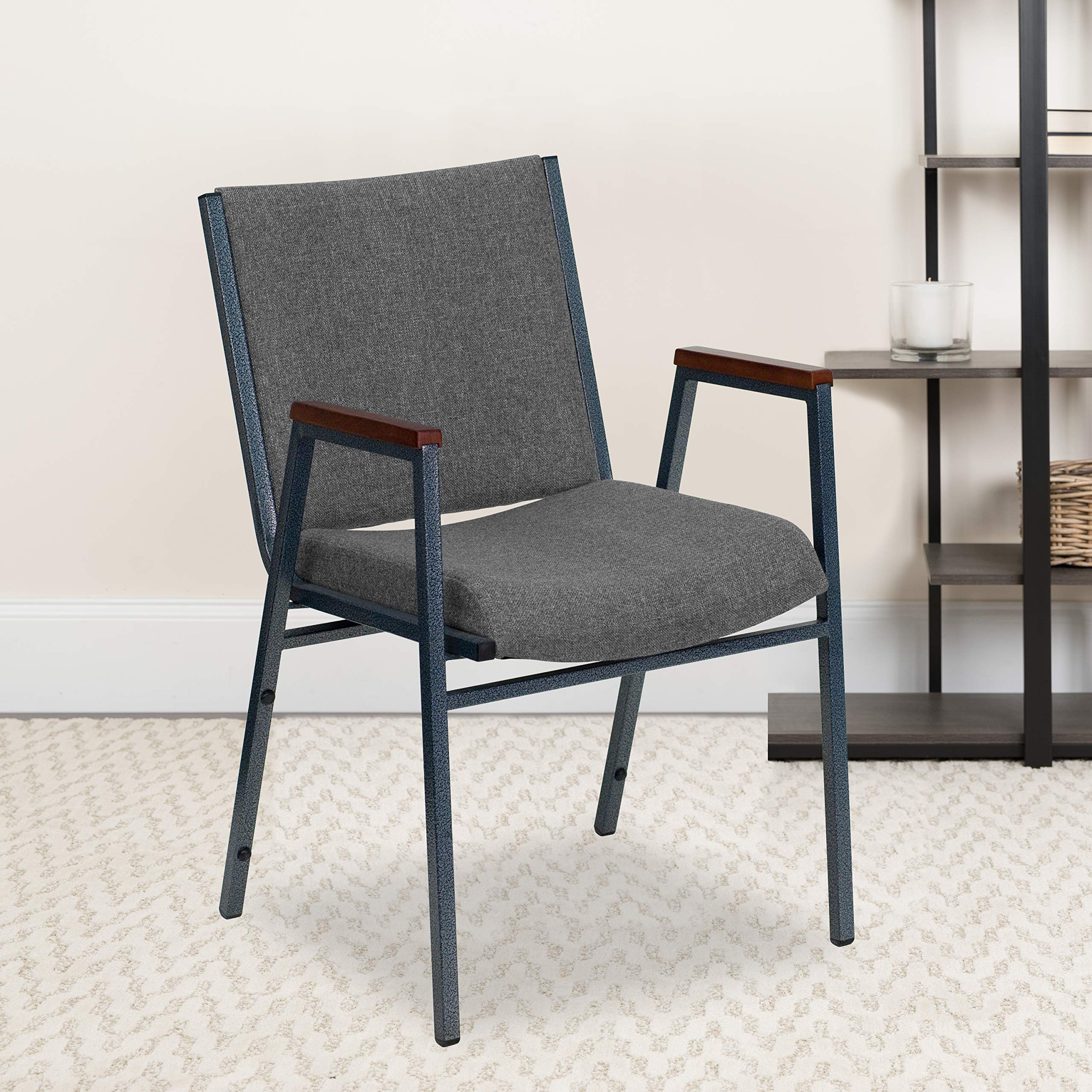 Flash Furniture HERCULES Series Heavy Duty Gray Fabric Stack Chair with Arms and Ganging Bracket