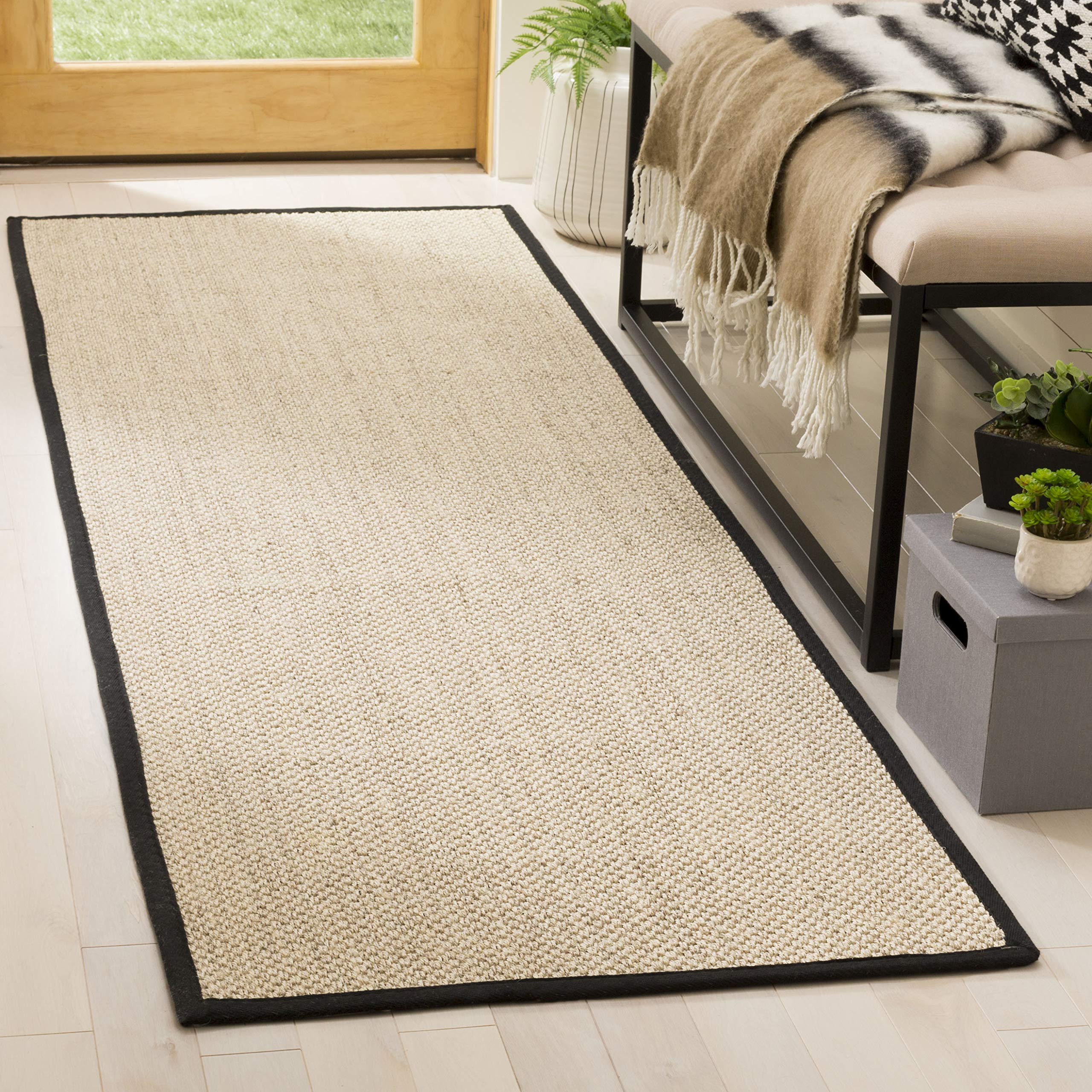 SAFAVIEH Natural Fiber Collection Runner Rug - 26 x 8, Marble & Black, Border Sisal Design, Easy Care, Ideal for High Traffic 