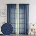 Chyhomenyc Marilyn Navy Blue Sheer Curtains 84 Inch Length 2 Panels, Light Filtering Breathable 3D Leaf Clip Jacquard Textured C