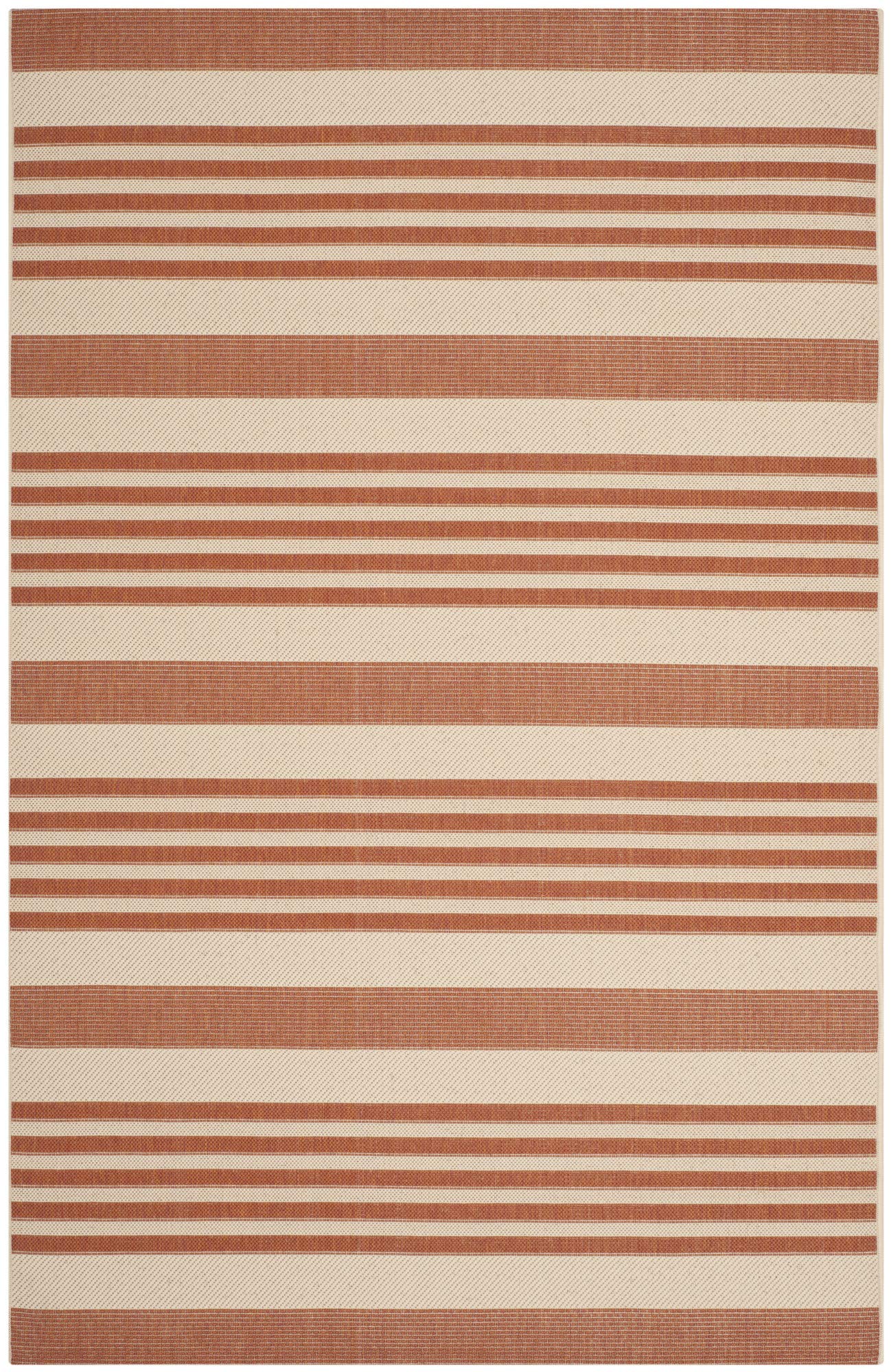 SAFAVIEH Courtyard Collection Area Rug - 5'3'' x 7'7'', Terracotta & Beige, Stripe Design, Non-Shedding & Easy Care, Indoor/Outd