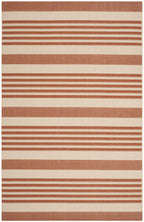 SAFAVIEH Courtyard Collection Area Rug - 5'3'' x 7'7'', Terracotta & Beige, Stripe Design, Non-Shedding & Easy Care, Indoor/Outd