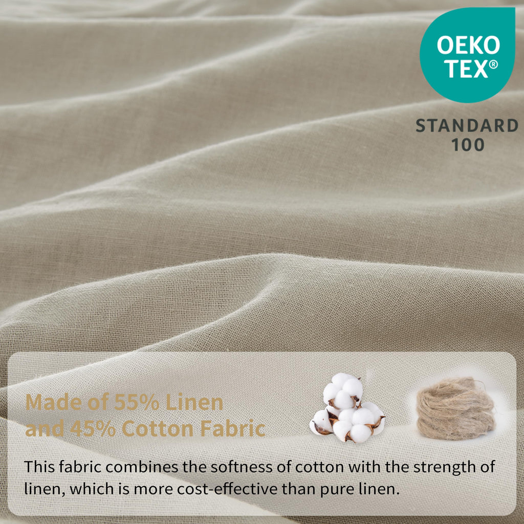 Simple&Opulence Belgian Linen Sheet Set Solid Color - 3 Pieces (1 Flat Sheet & 1 Fitted Sheet & 1 Pillowcase) Natural Flax Cotton Blend Soft Bedding Breathable Farmhouse - Khaki, Twin Size