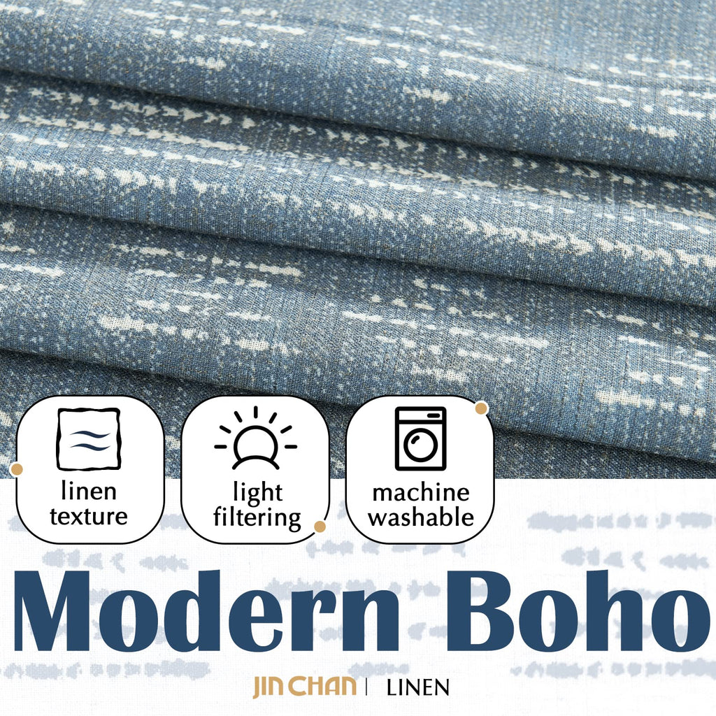 Jinchan Boho Kitchen Curtains Linen Tier Curtains 36 Inch Bohemian Cafe Curtains Geometric Striped Small Window Curtains Light Filtering Farmhouse Country Rustic For Rv Bathroom 2 Panels Blue
