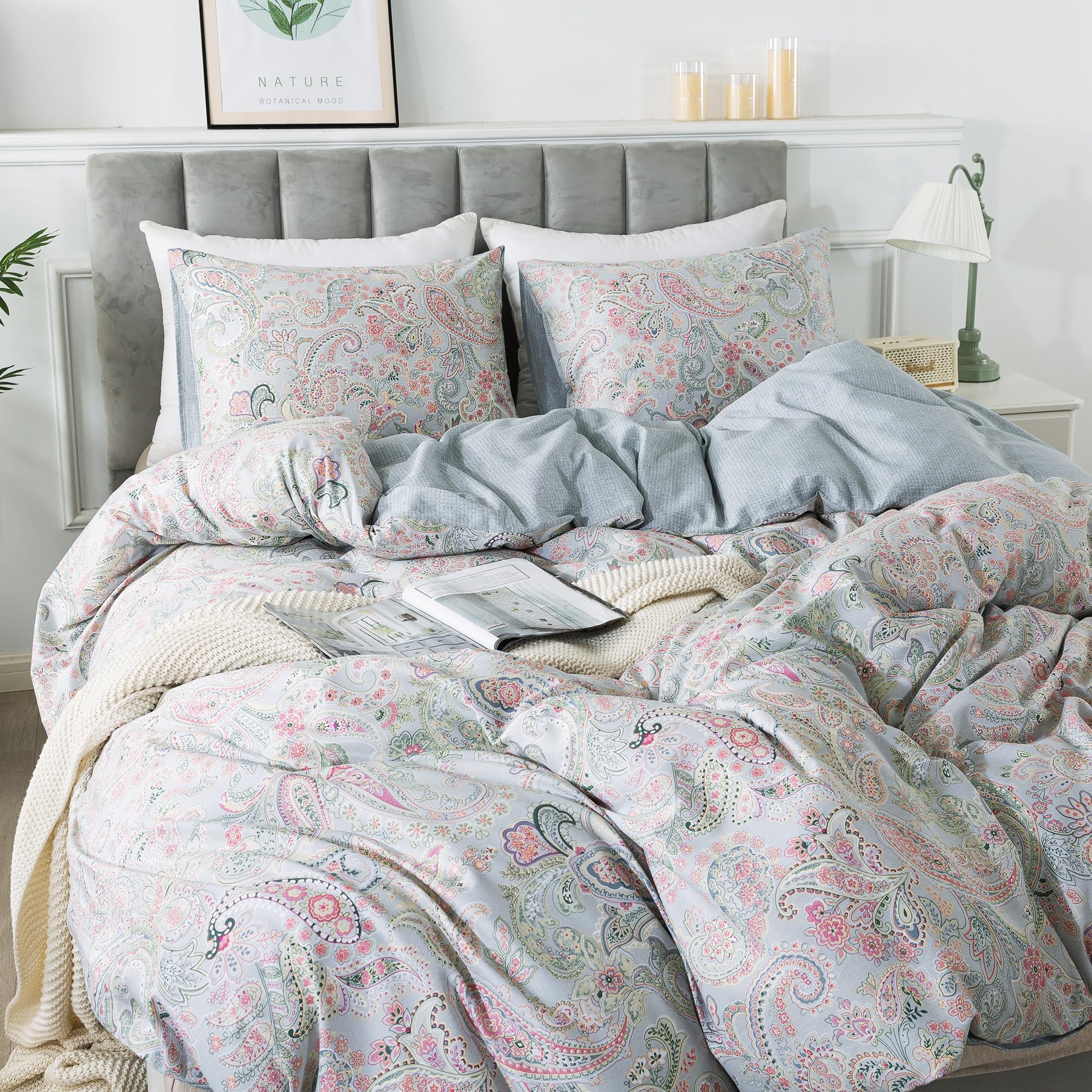 HoneiLife Wildflower Duvet Cover Queen - 100% Cotton Comforter Cover Sets, 3-PC Comfortable Floral Duvet Cover Sets,Soft & Breat