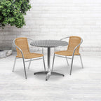 Flash Furniture Lila 31.5'' Round Aluminum Indoor-Outdoor Table Set with 2 Beige Rattan Chairs
