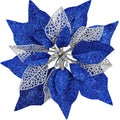14 Set 8.7 Wide 4 Layers Christmas Blue Glitter Poinsettia Flowers Picks Christmas Tree Ornaments for Blue Christmas Tree Wreath