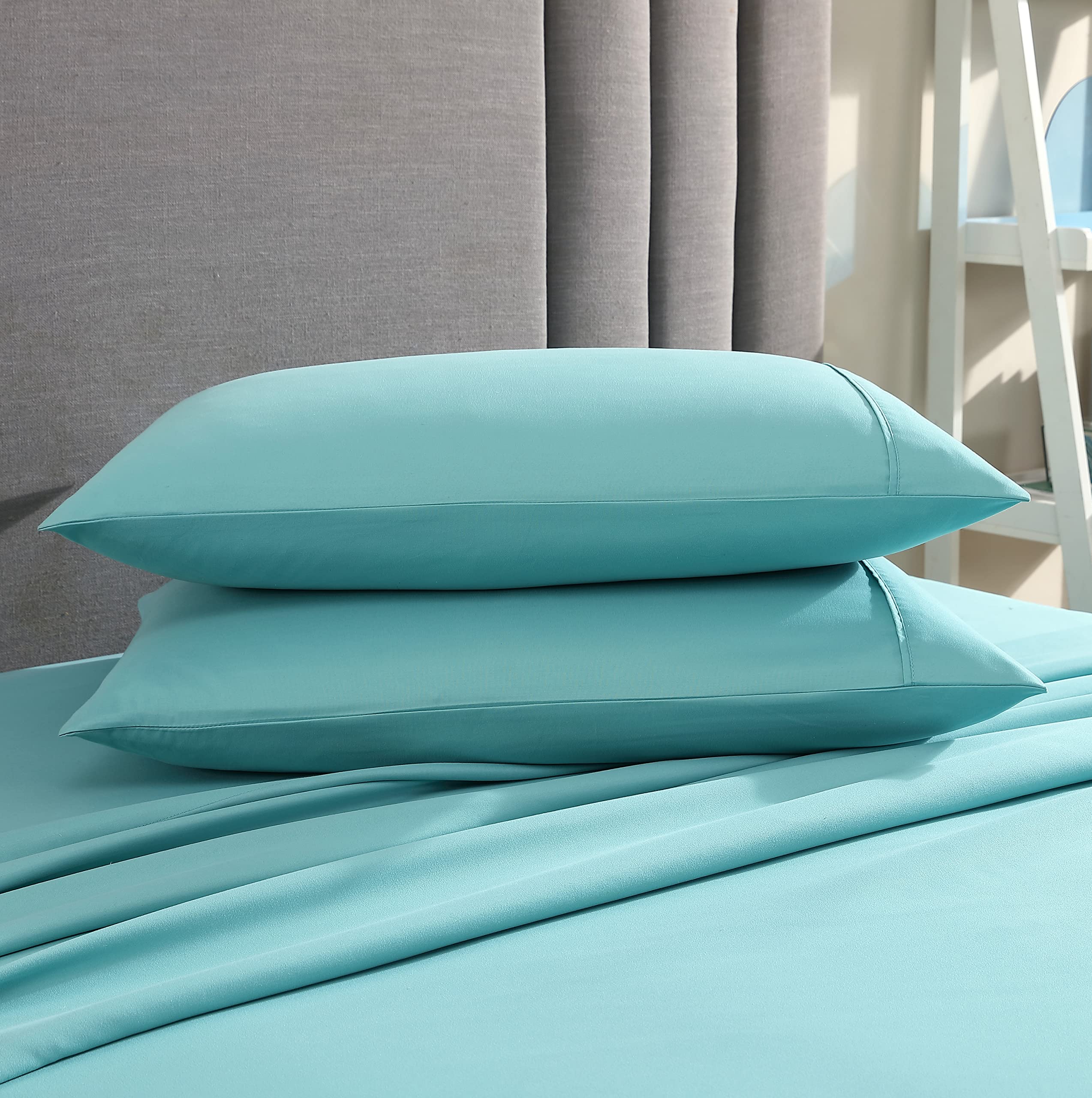 American Home Collection Pillow Case Set Of 2 Double Brushed Microfiber Soft & Easy Care Pillowcases (Aqua, Standard/Queen 20X30)