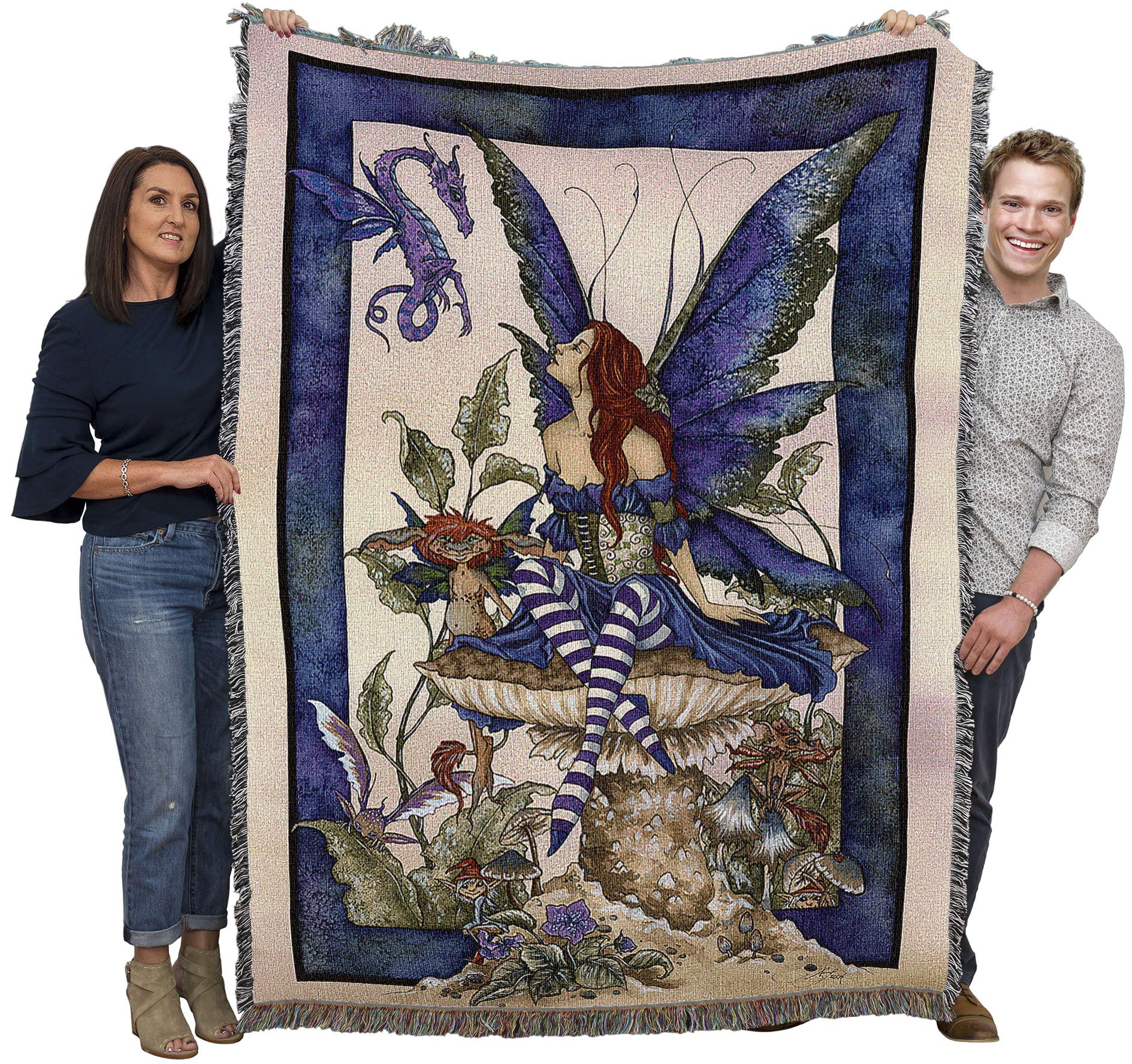 Pure Country Weavers Bottom Of The Garden Fairy Blanket By Amy Brown - Gift Fantasy Tapestry Throw Woven From Cotton - Made In T