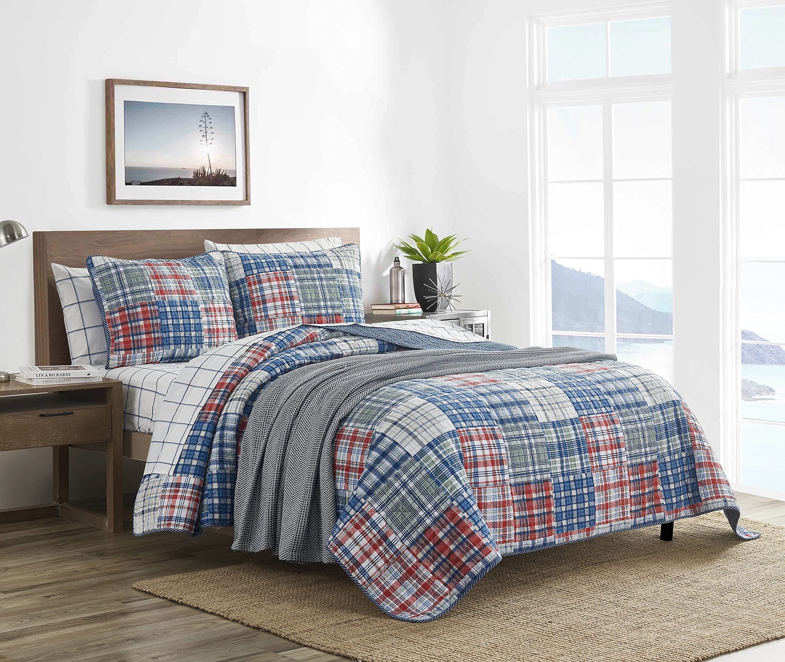 Nautica - Twin Quilt Set, All Season Cotton Home Bedding, Lightweight & Reversible Home Decor (Raeford Blue, Twin)
