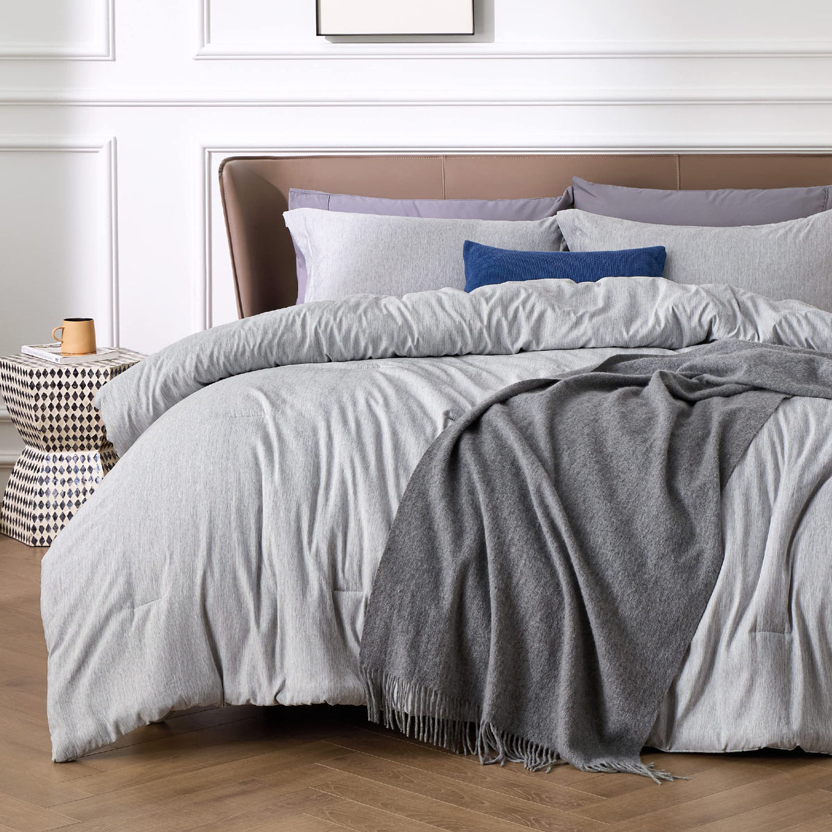 Bedsure King Size Comforter Set - Grey King Comforter Set, Soft Bedding For All Seasons, Cationic Dyed Bedding Set, 3 Pieces, 1