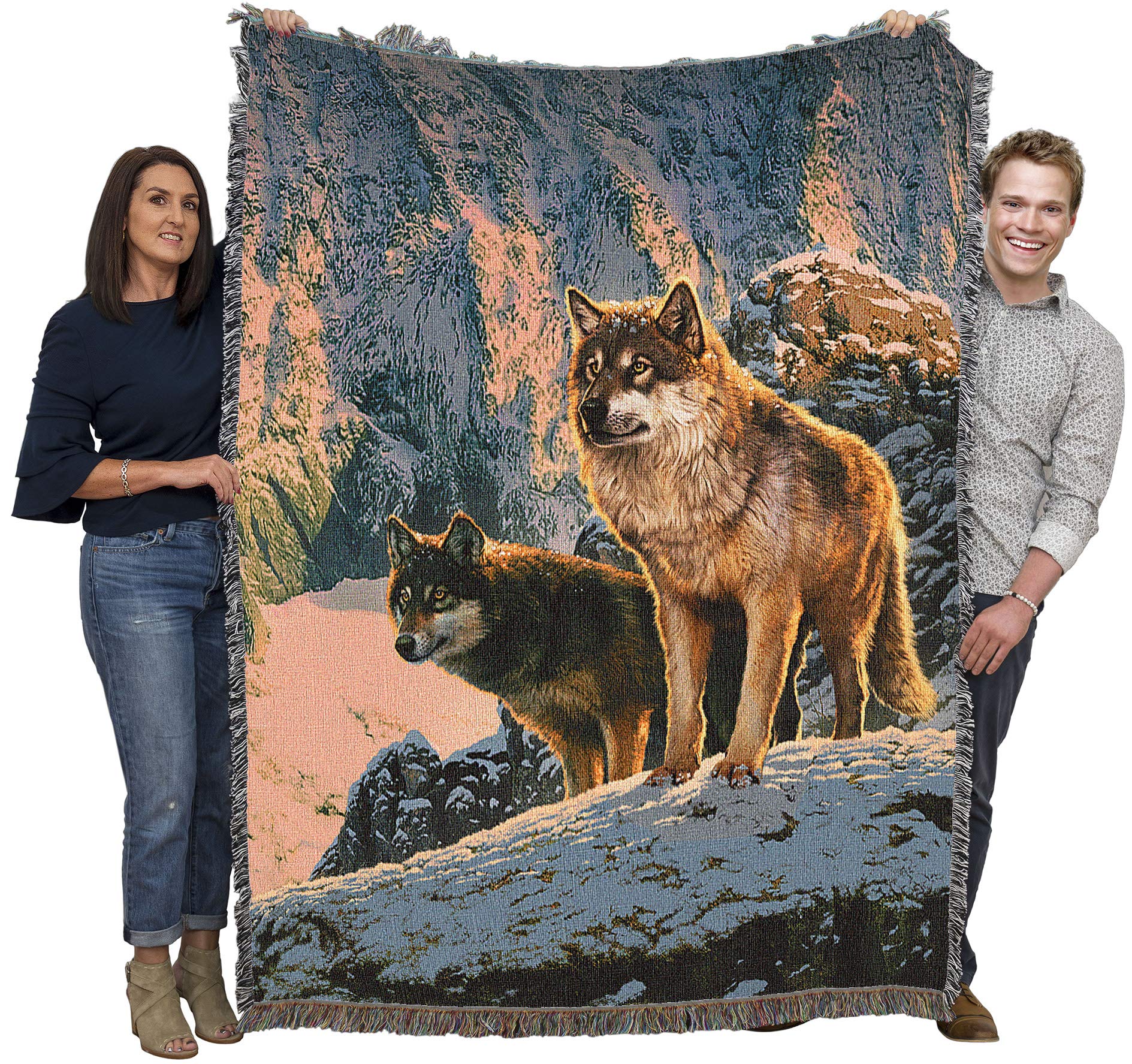 Pure Country Weavers Wolf Couple In Sunset Blanket By Vincent Hie - Gift Tapestry Throw Woven From Cotton - Made In The Usa (72X