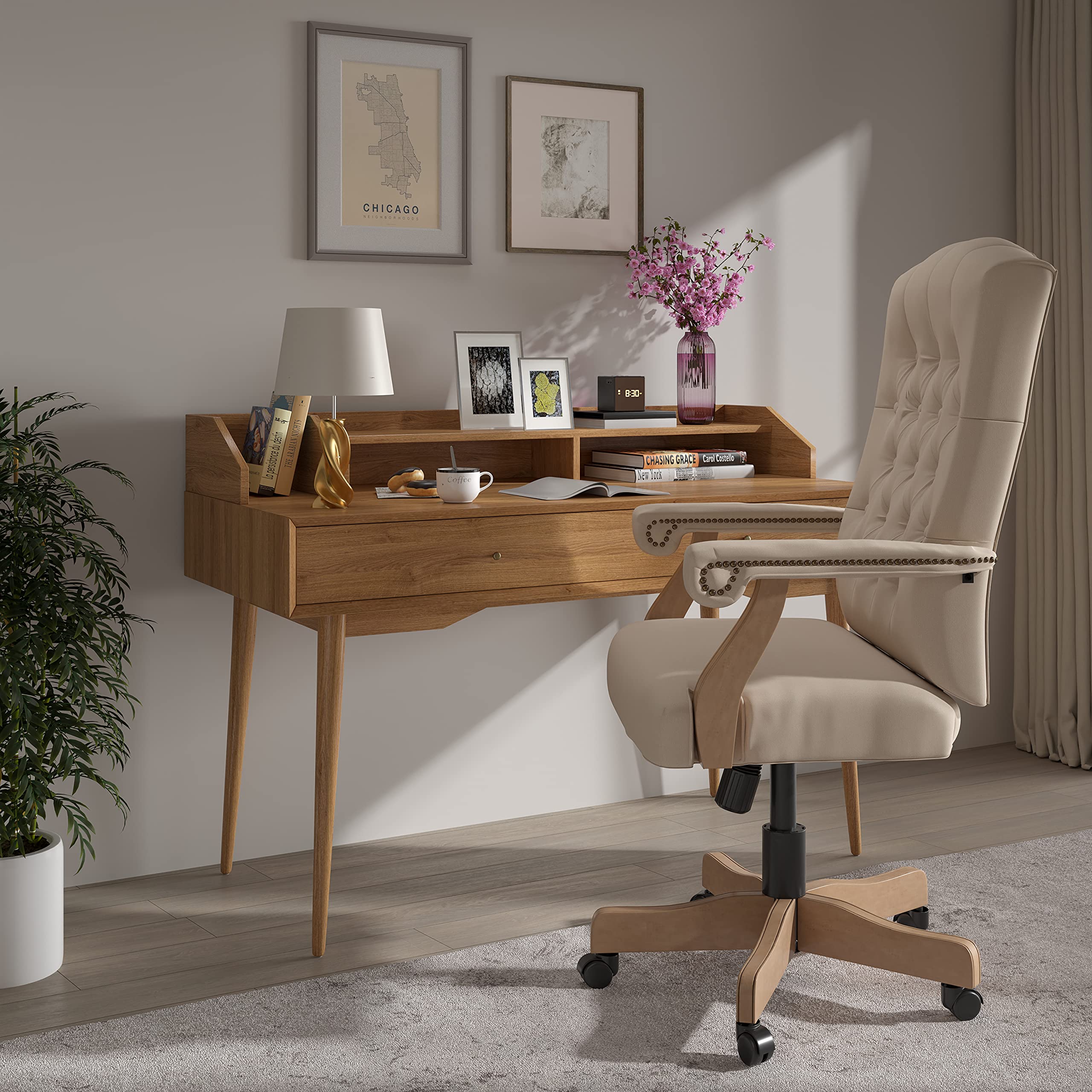 Flash Furniture Derrick Traditional Microfiber Tufted Swivel Office Chair - Thumbnail 3