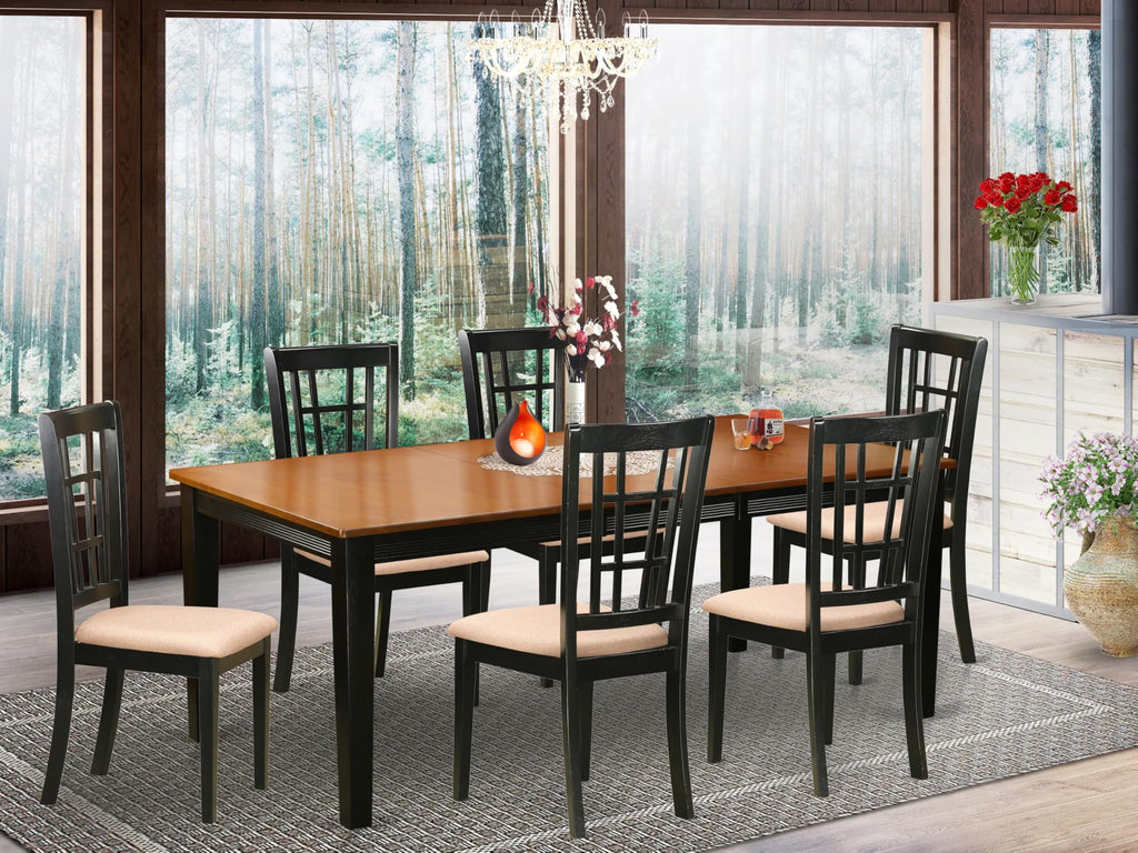 East West Furniture QUNI7-BCH-C 7 Piece Dining Room Furniture Set Consist of a Rectangle Kitchen Table with Butterfly Leaf and 6 Linen Fabric Upholstered Chairs, 40x78 Inch, Black & Cherry