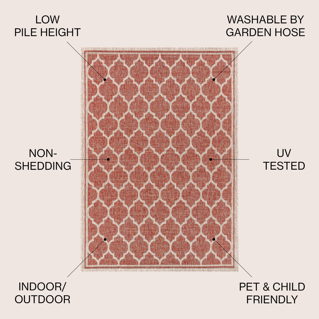 Jonathan Y Smb109C-3 Trebol Moroccan Trellis Textured Weave Indoor Outdoor Area Rug Bohemian Modern Easy Cleaning Bedroom Kitchen Backyard Patio Non Shedding, 3 X 5, Red/Beige