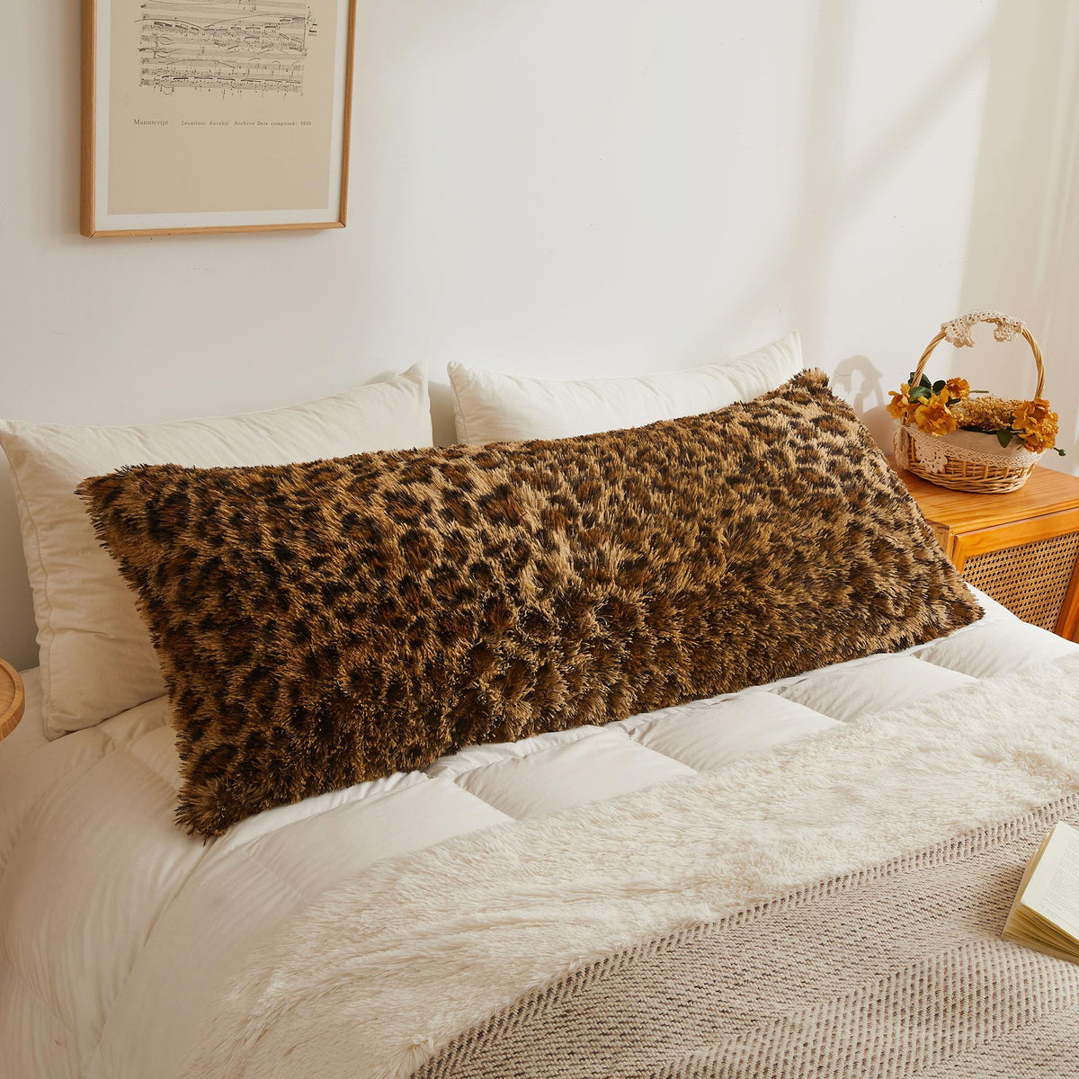Xege 20X54 Fluffy Leopard Print Body Pillow Cover, Cheetah Print Plush Fuzzy Faux Fur Body Pillowcase With Zipper, Farmhouse Sha