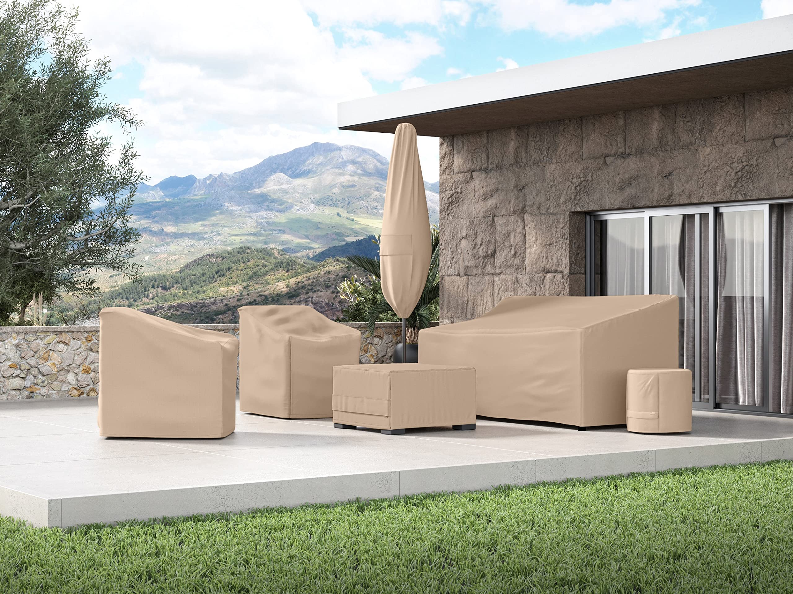 Covermates Outdoor Chair Cover - Heavy-Duty Polyester, Weather Resistant, Drawcord Hem, Seating And Chair Covers, 26W X 34D X 35H, Ripstop Tan