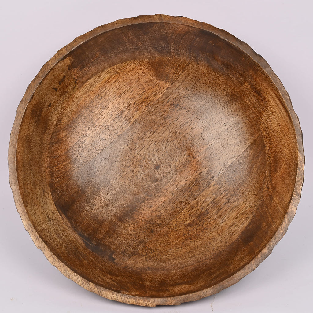 Edhas Mango Wood Decorative Wooden Bowl Hand Carved Home Decor For Dining Table Center, Living Room, Kitchen D  Cor (12' X 12'