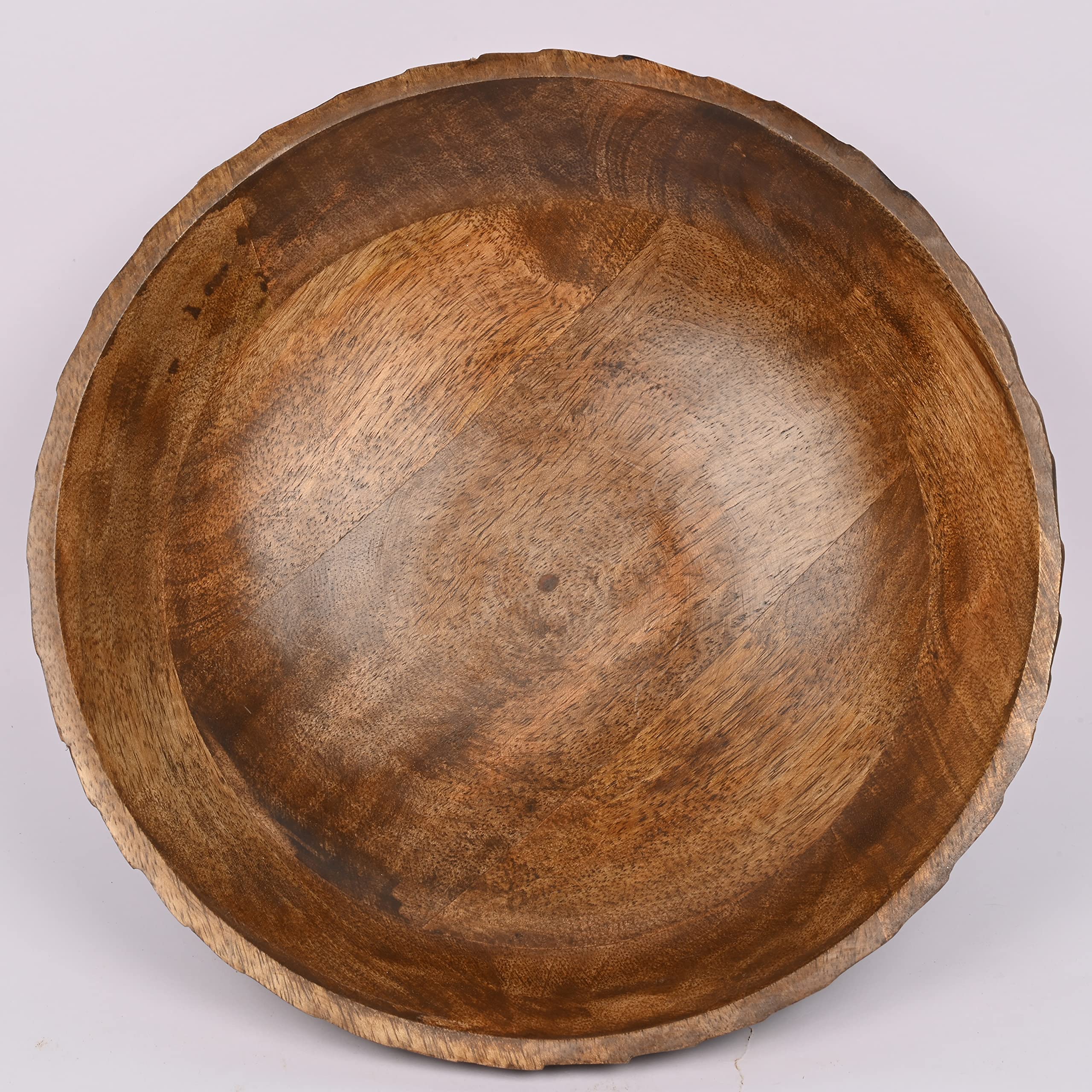 Edhas Mango Wood Decorative Wooden Bowl Hand Carved Home Decor For Dining Table Center, Living Room, Kitchen D  Cor (12' X 12'