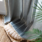 Sutuo Home Boho Curtains 72 Inch Long For Bedroom Living Room, Semi Blackout Linen Farmhouse Chic Tassels Window Treatment Bohemian Embroidery Drape, Rod Pocket 1 Panel 52' W X 72' L, Gray Linen