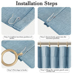 Joywell Linen Blend Pinch Pleated Curtains 90 Inch Long,Back Tab Clip Rings Semi Sheer Light Filtering Window Drapes Soft Lightweight With Hooks For Bedroom Living Room,W50 X L90,Blue,2 Panels Set