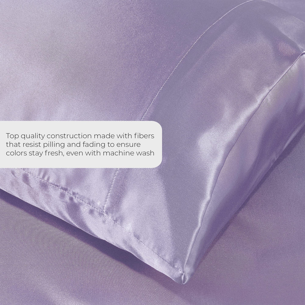 Satin Sheets Full [4-Piece, Lavender] Hotel Luxury Silky Bed Sheets - Extra Soft 1800 Microfiber Sheet Set, Wrinkle, Fade, Stain