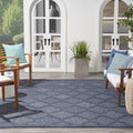 Nourison Easy Care Moroccan Navy Blue 7' X 10' Area Rug, Trellis, Easy Cleaning, Non Shedding, Bed Room, Living Room, Dining Roo