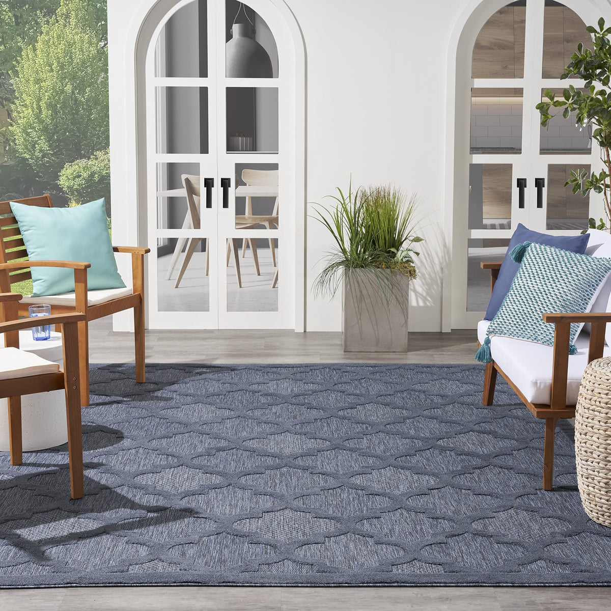 Nourison Easy Care Moroccan Navy Blue 8' X 10' Area Rug, Trellis, Easy Cleaning, Non Shedding, Bed Room, Living Room, Dining Roo