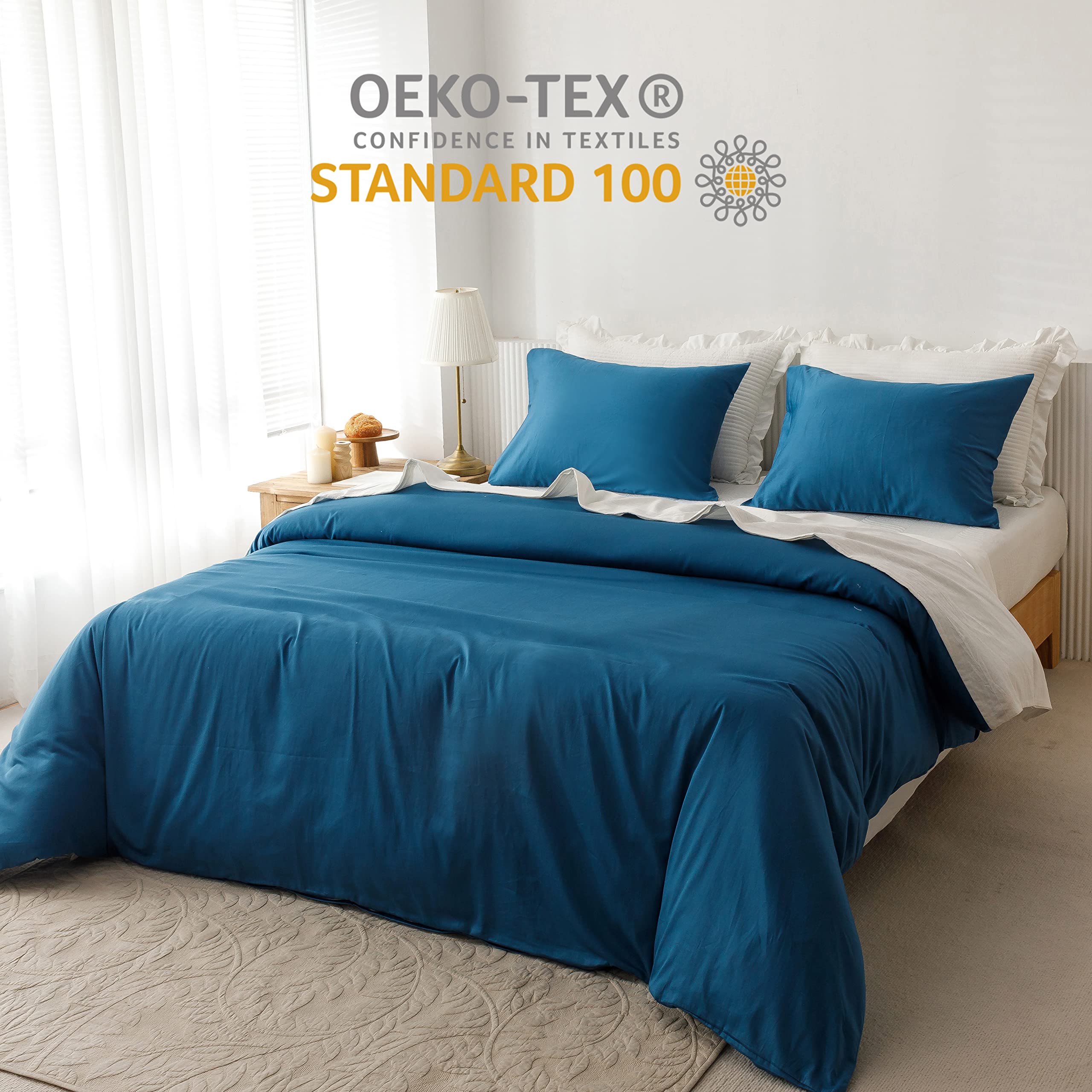 Heimenaogo Egyptian Cotton Duvet Cover King Size Sateen Weave, Silky Soft And Breathable Bedding Set With Zipper Closure, Long S