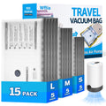 15 Packs Vacuum Bags for Travel with Rechargeable Pump, 3 Sizes Vacuum Seal Bags for Clothing, Compression Vacuum Travel Bags fo