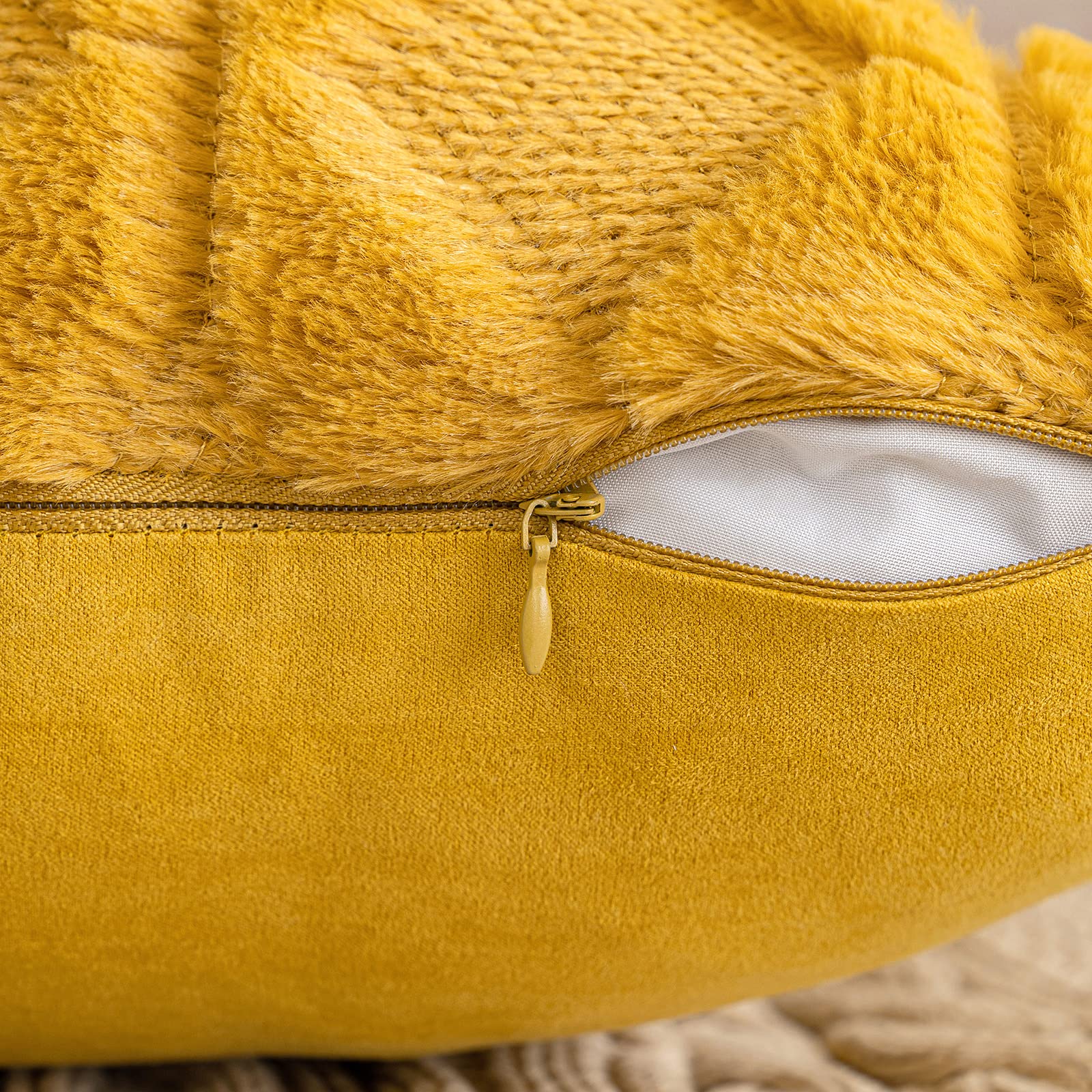 Miulee Fall Mustard Yellow Throw Pillow Covers 18X18 Set Of 2 Spring Decorative Farmhouse Couch Throw Pillows Boho Shells Cute Soft Plush Wool Winter Pillowcases For Bedroom Living Room Sofa