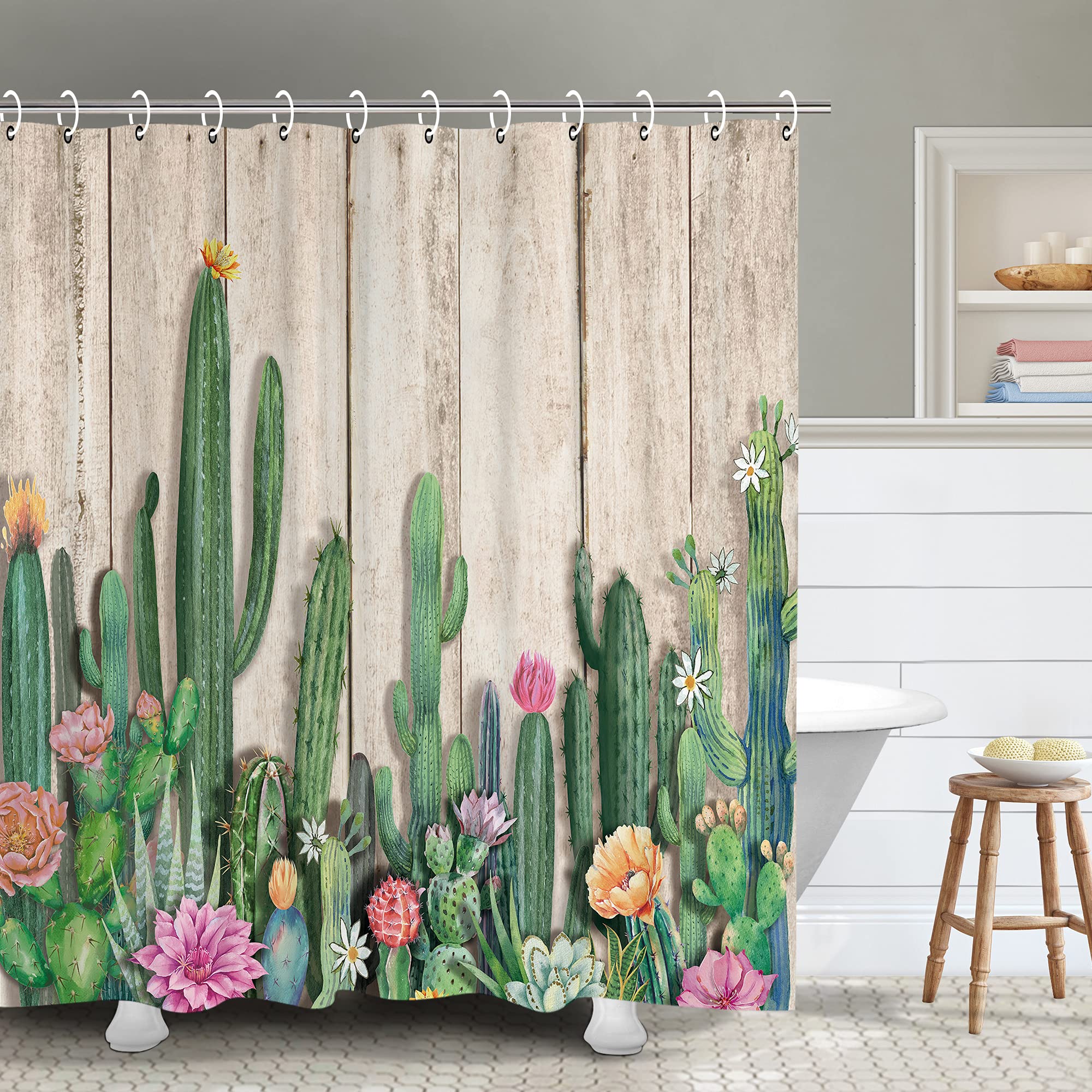 RosieLily Cactus Shower Curtain, Succulent Shower Curtain, Southwest Plant Tropical Desert Style Shower Curtain Set 72Wx72H Inch