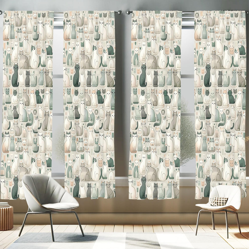 Ambesonne Cats Window Curtains Pack of 2, Cartoon Illustration of Delicate Kitten World with Muted Colors Modern, Lightweight Se
