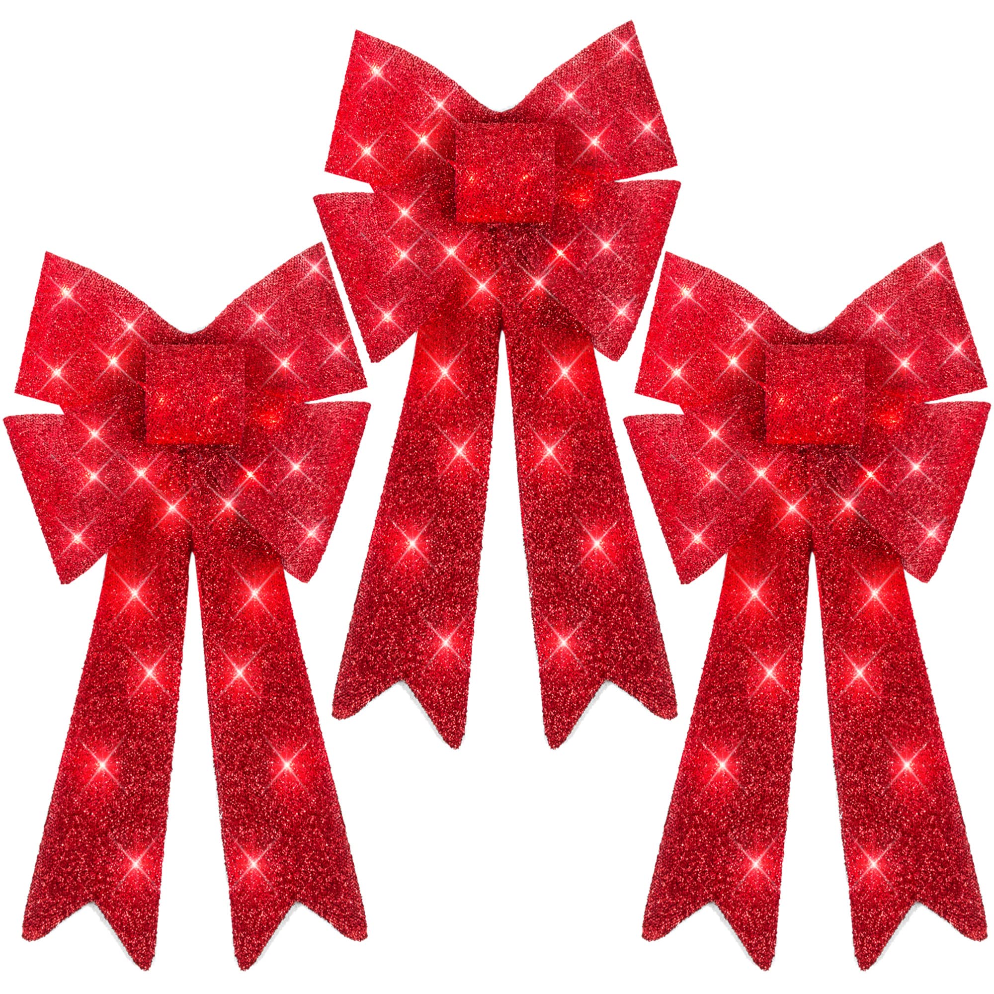 Best Choice Products Set of 3 Bows Pre-Lit Christmas Bow Decoration, Indoor/Outdoor LED Holiday D  cor w/ 30 Lights, Outdoor Bat